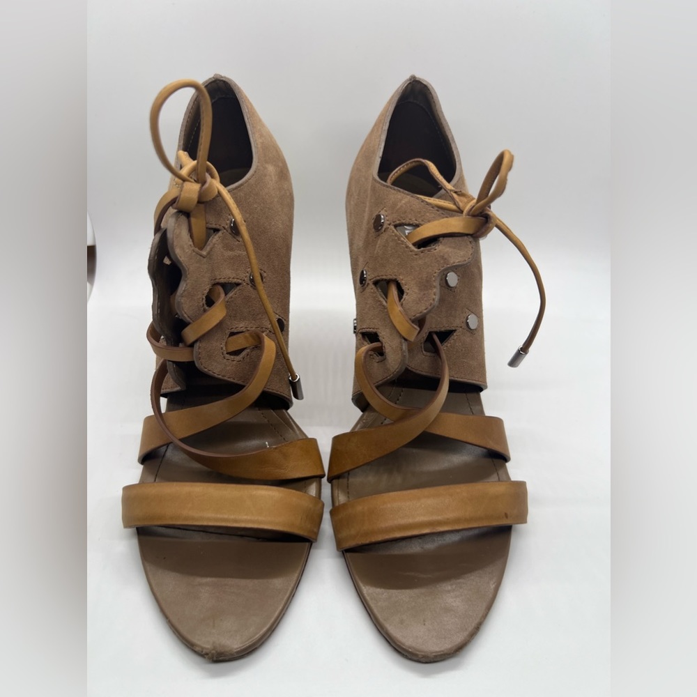 TOD’S‎ Strappy Brown Suede Leather Heels Sz 37.5 7.5 Designer Classy - Picture 4 of 8
